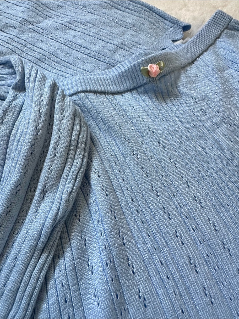 Pink Rose Light Blue Knit Pointelle Tank, Cardigan & Pants Set S - Picture 4 of 16